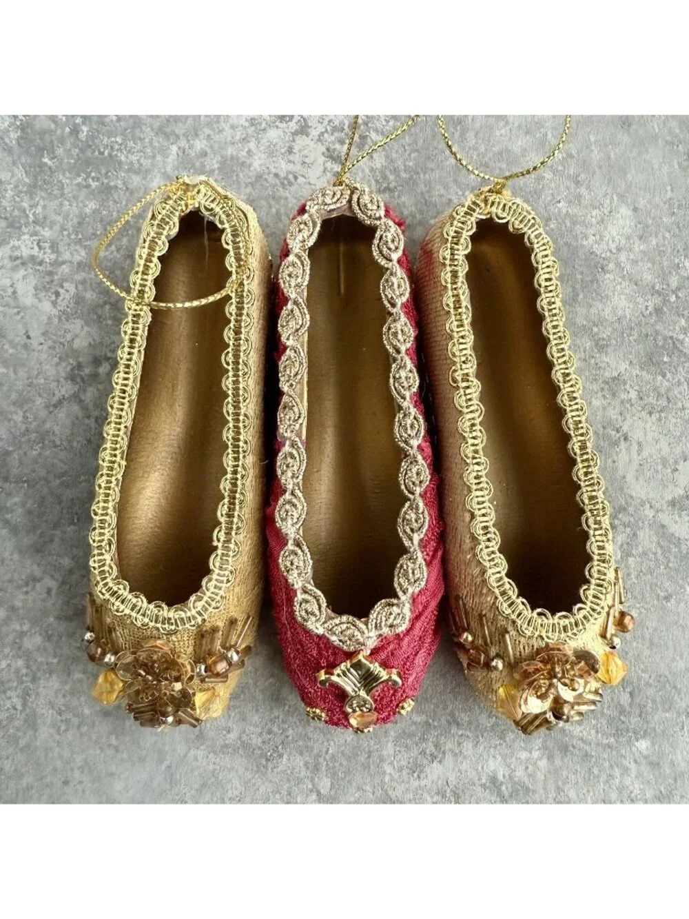 PIER 1 Slipper Shoe Ballet Flat Christmas Ornaments Beaded Diva Glam Lot Of 3
